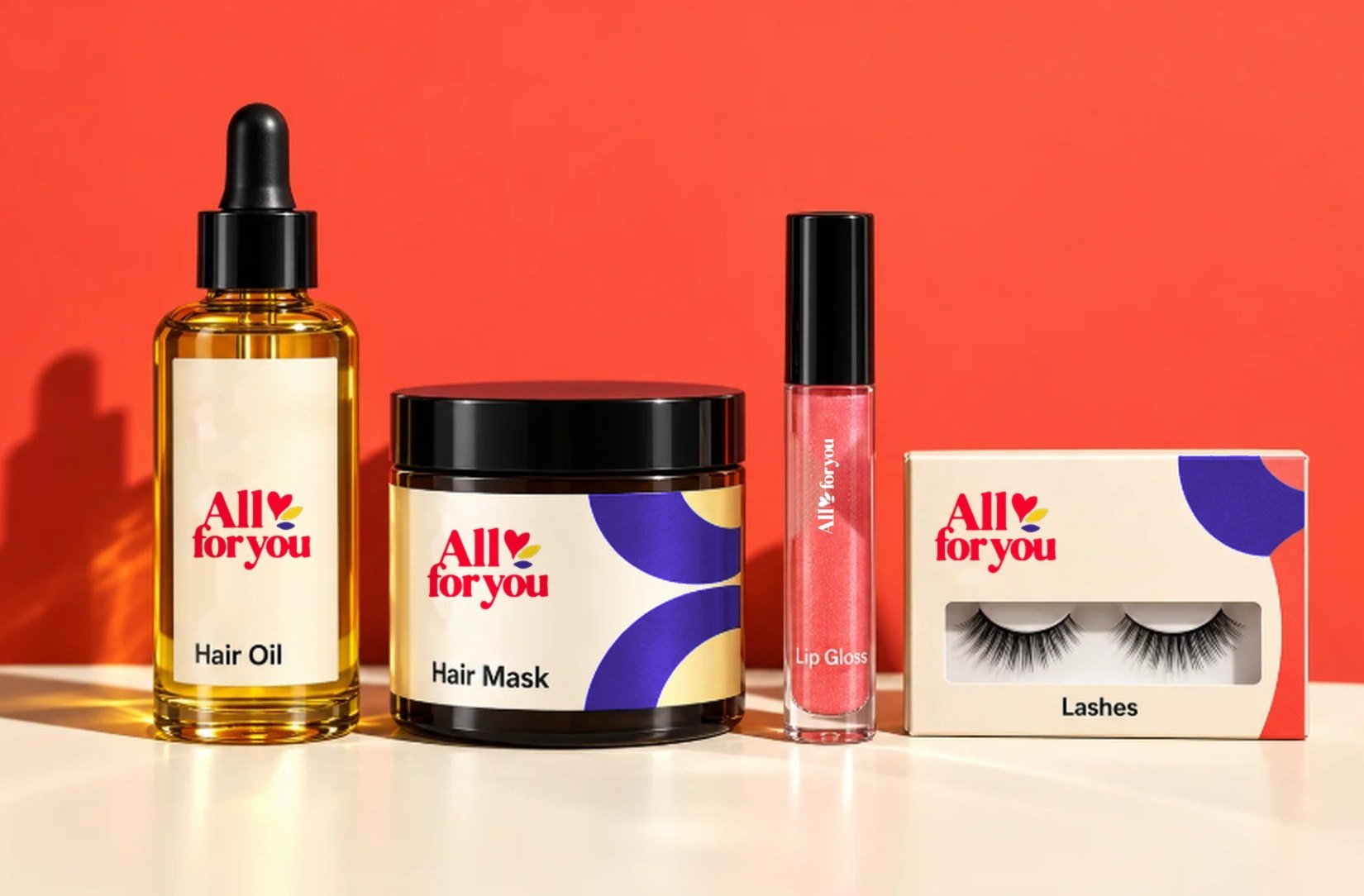 All for you hair oil, hair mask, lip gloss and lashes